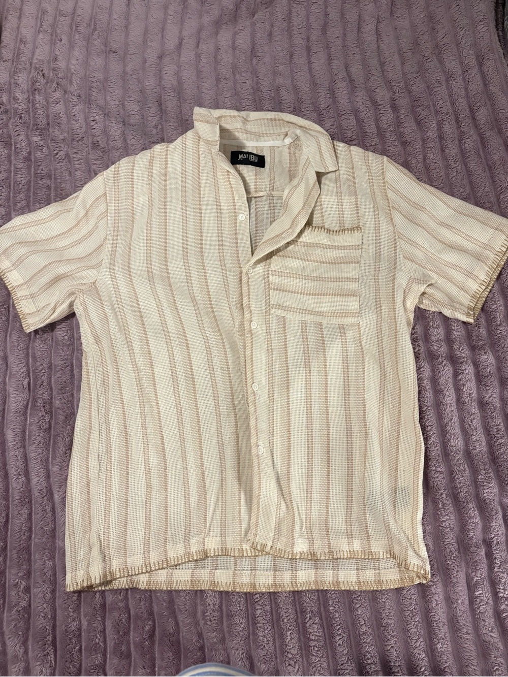 Malibu Cream Shirt with Tan Stripes
